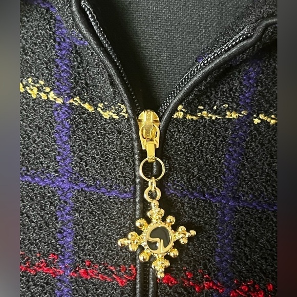 St. John Collection Marie Gray Textured Full-Zip multicolored blue Jacket 8 - Picture 4 of 7